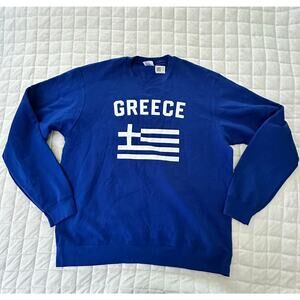 GREECE Adult Sweatshirt Large Blue Greek Flag Blue Crewneck Casual Travel Europe